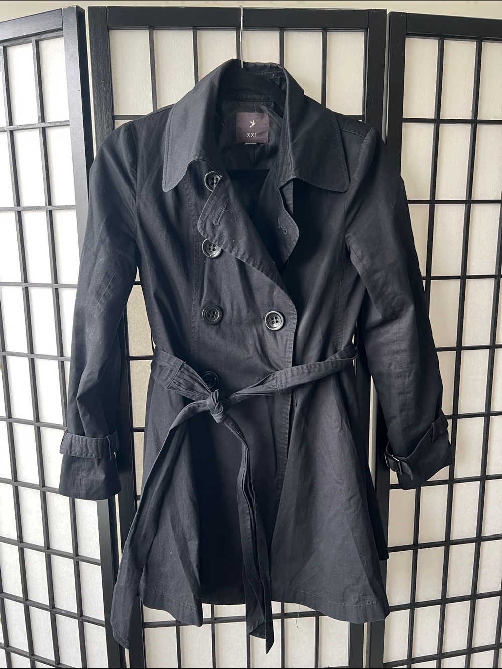 Black Women's Double-Breasted Trench Coat with Belt